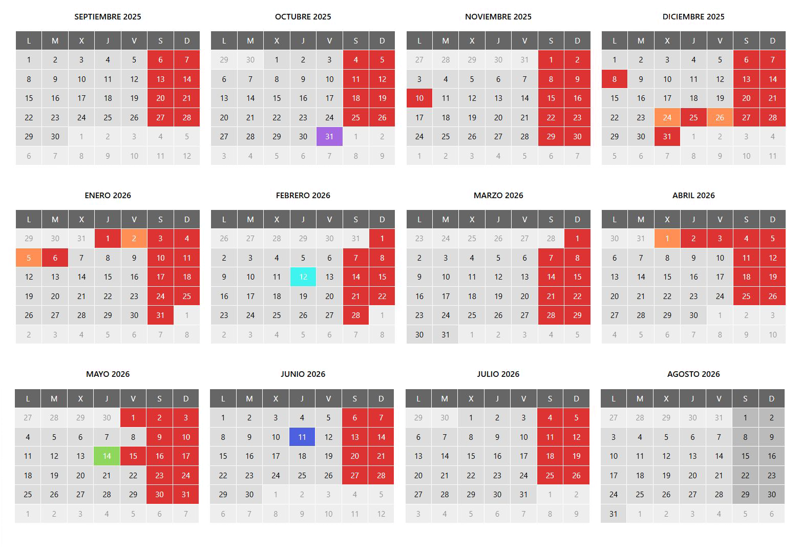 Calendario escolar 25-26